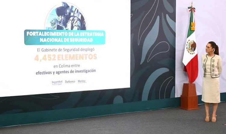 GOBIERNO DE MÉXICO INFORMA REDUCCIÓN ANUAL DEL 26 POR CIENTO EN HOMICIDIOS DOLOSOS EN COLIMA; LA HONESTIDAD DA RESULTADOS: PRESIDENTA CLAUDIA SHEINBAUM