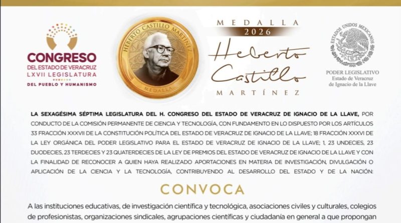 Abierta, la Convocatoria para otorgar la Medalla “Heberto Castillo Martínez” 2026